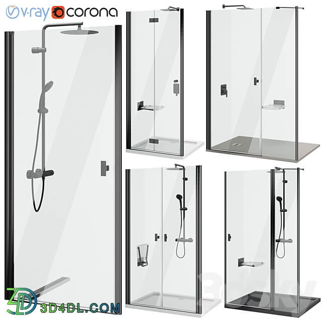 Shower doors Radaway Nes 8 Black set 140 3D Models 3DSKY