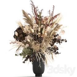 Bouquet 173. Pampas grass vase dried flower branches palm leaf luxury decor Lunnik Lunaria wheat spikelet Barberry branches Lunar Lunaria 3D Models 