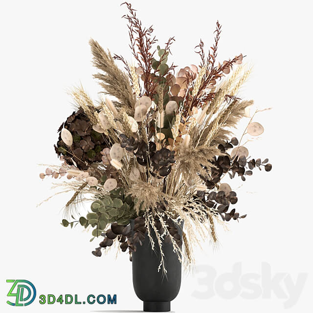 Bouquet 173. Pampas grass vase dried flower branches palm leaf luxury decor Lunnik Lunaria wheat spikelet Barberry branches Lunar Lunaria 3D Models