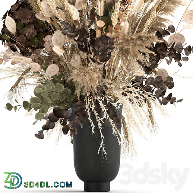 Bouquet 173. Pampas grass vase dried flower branches palm leaf luxury decor Lunnik Lunaria wheat spikelet Barberry branches Lunar Lunaria 3D Models