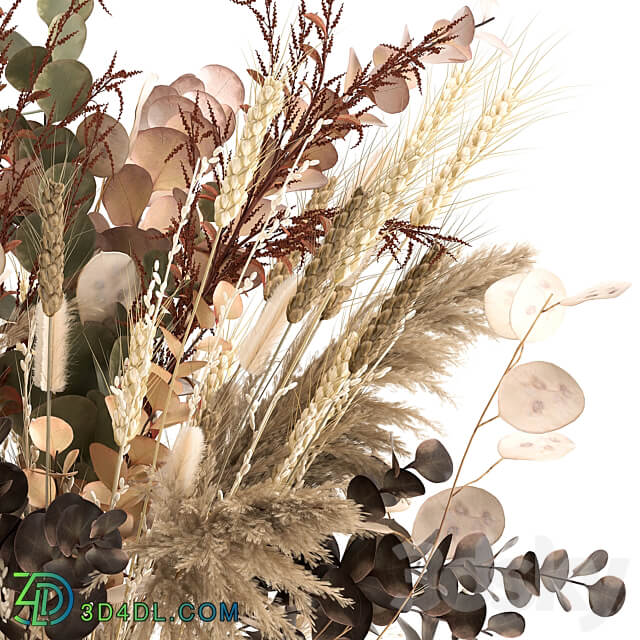 Bouquet 173. Pampas grass vase dried flower branches palm leaf luxury decor Lunnik Lunaria wheat spikelet Barberry branches Lunar Lunaria 3D Models