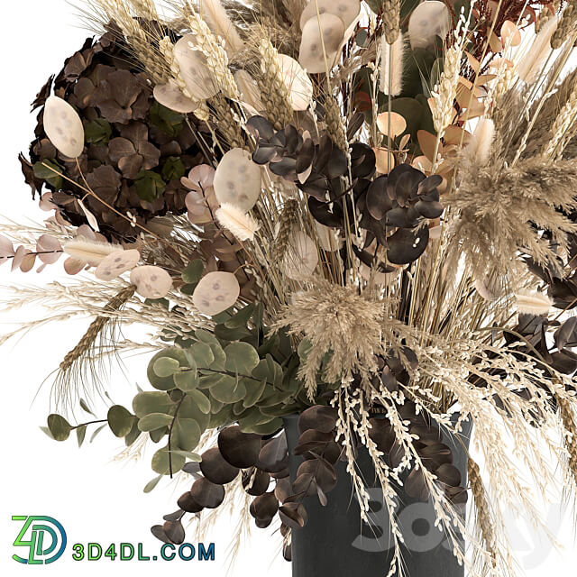 Bouquet 173. Pampas grass vase dried flower branches palm leaf luxury decor Lunnik Lunaria wheat spikelet Barberry branches Lunar Lunaria 3D Models