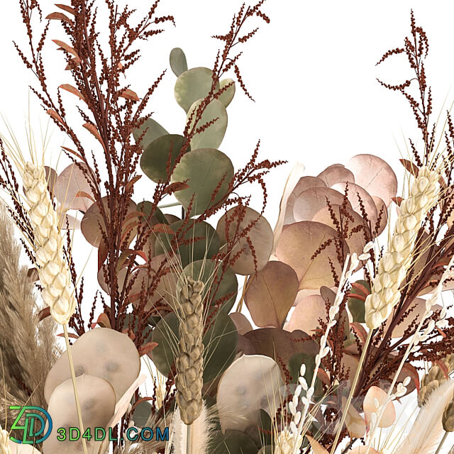 Bouquet 173. Pampas grass vase dried flower branches palm leaf luxury decor Lunnik Lunaria wheat spikelet Barberry branches Lunar Lunaria 3D Models