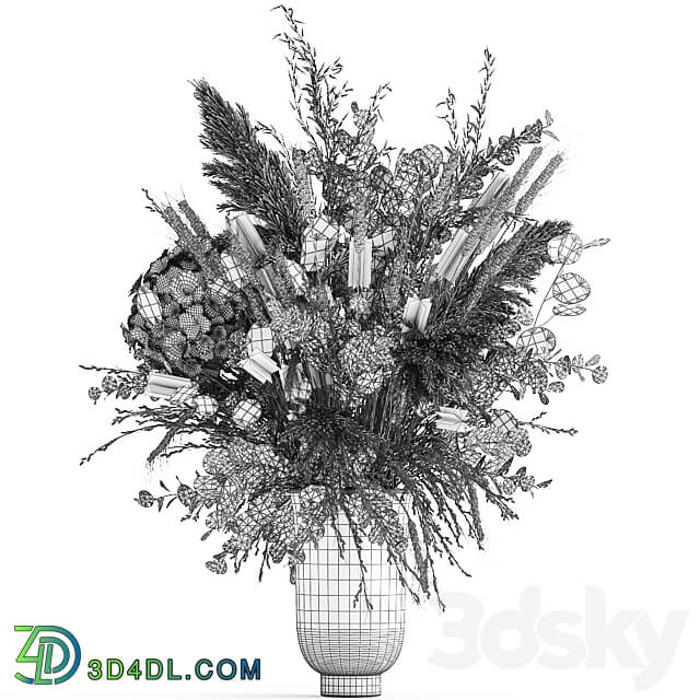 Bouquet 173. Pampas grass vase dried flower branches palm leaf luxury decor Lunnik Lunaria wheat spikelet Barberry branches Lunar Lunaria 3D Models