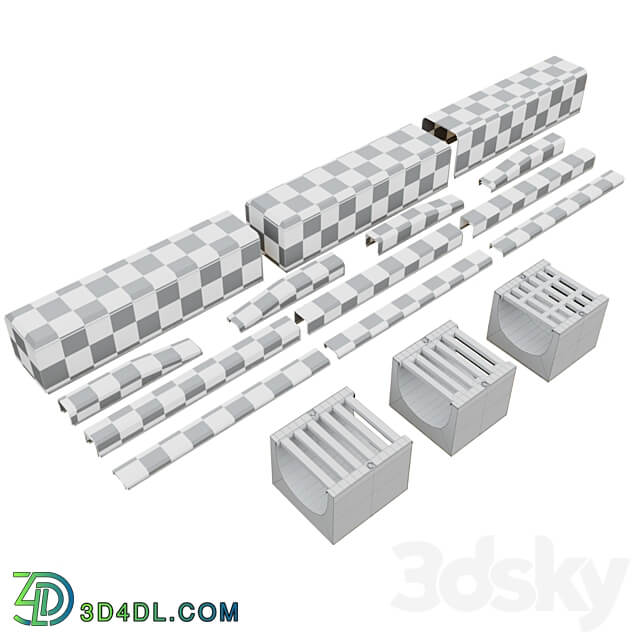 Curb sidewalk road tray 3D Models 3DSKY