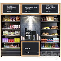 Shelf in a supermarket with dry breakfasts sweets and a coffee machine. Supermarket 3D Models 