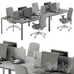 employee Desk Gray Set Office Furniture 237 3D Models 3DSKY 