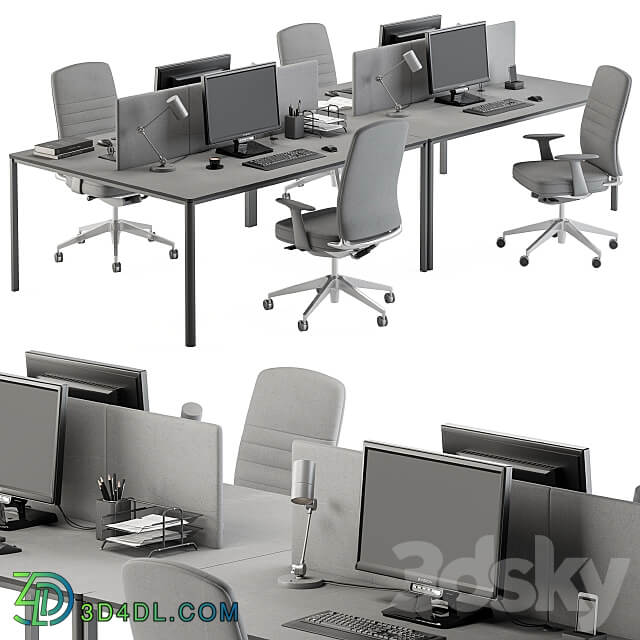 employee Desk Gray Set Office Furniture 237 3D Models 3DSKY