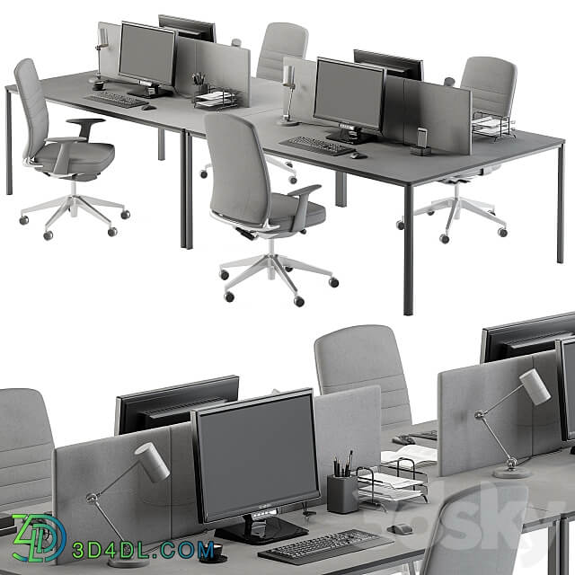 employee Desk Gray Set Office Furniture 237 3D Models 3DSKY