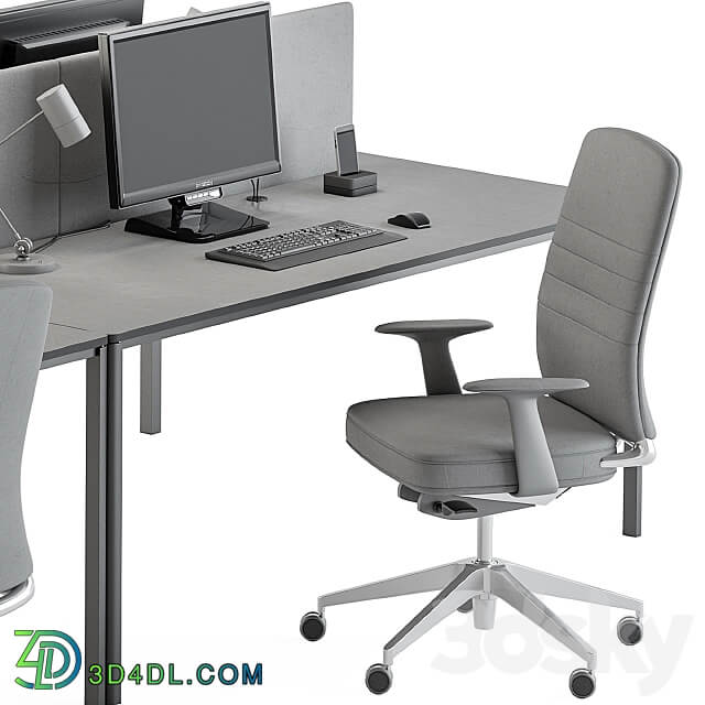 employee Desk Gray Set Office Furniture 237 3D Models 3DSKY