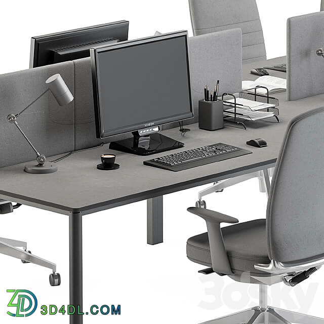 employee Desk Gray Set Office Furniture 237 3D Models 3DSKY