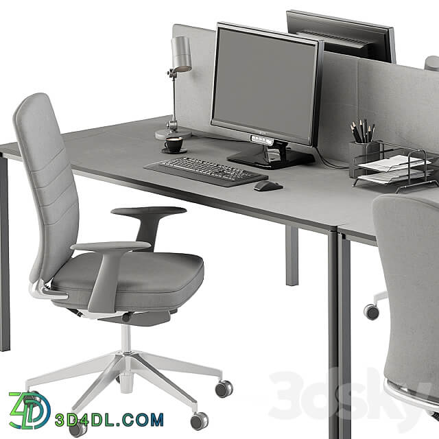 employee Desk Gray Set Office Furniture 237 3D Models 3DSKY