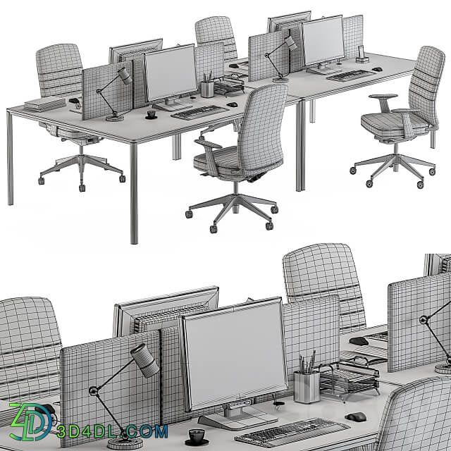 employee Desk Gray Set Office Furniture 237 3D Models 3DSKY