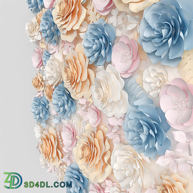A wall of paper flowers. Photo background Other decorative objects 3D Models 3DSKY