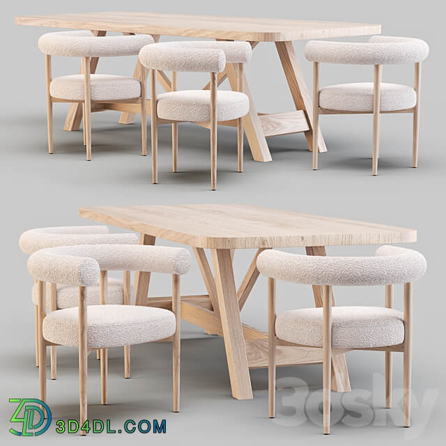 Dining Set Crate and Barrel Aya Table and Mazz Boucle Chair Table Chair 3D Models 3DSKY