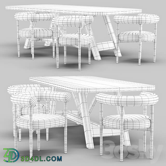 Dining Set Crate and Barrel Aya Table and Mazz Boucle Chair Table Chair 3D Models 3DSKY