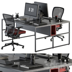 employee Set Red and Black Office Furniture 245 3D Models 3DSKY 