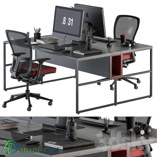 employee Set Red and Black Office Furniture 245 3D Models 3DSKY