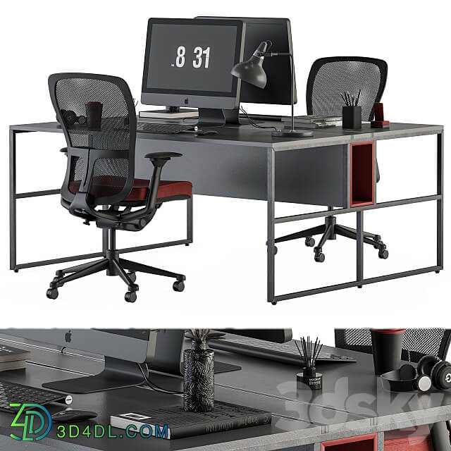 employee Set Red and Black Office Furniture 245 3D Models 3DSKY