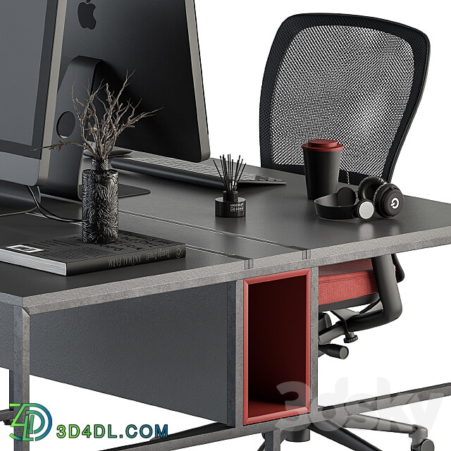 employee Set Red and Black Office Furniture 245 3D Models 3DSKY