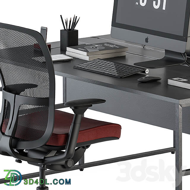 employee Set Red and Black Office Furniture 245 3D Models 3DSKY