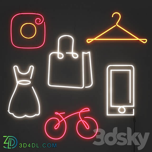 Neon light. Set 9 3D Models 3DSKY