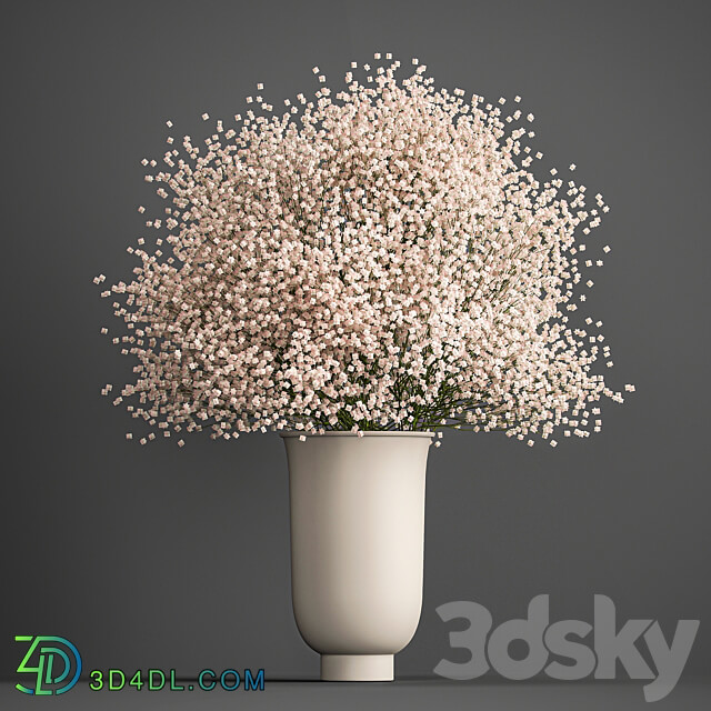 Bouquet 201. Gypsophila Gibsolubka Kachim vase 3D Models