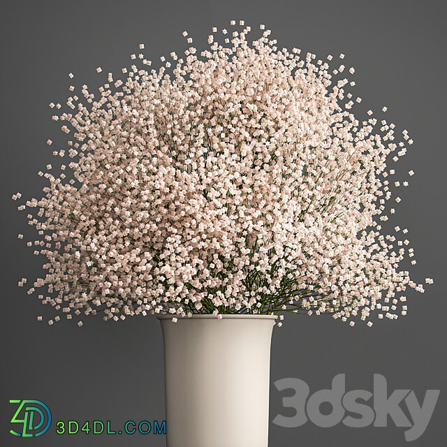 Bouquet 201. Gypsophila Gibsolubka Kachim vase 3D Models