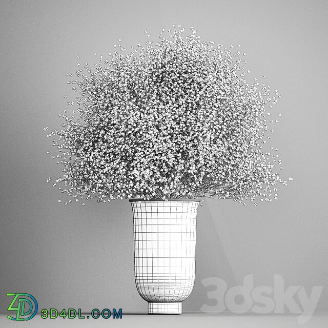 Bouquet 201. Gypsophila Gibsolubka Kachim vase 3D Models