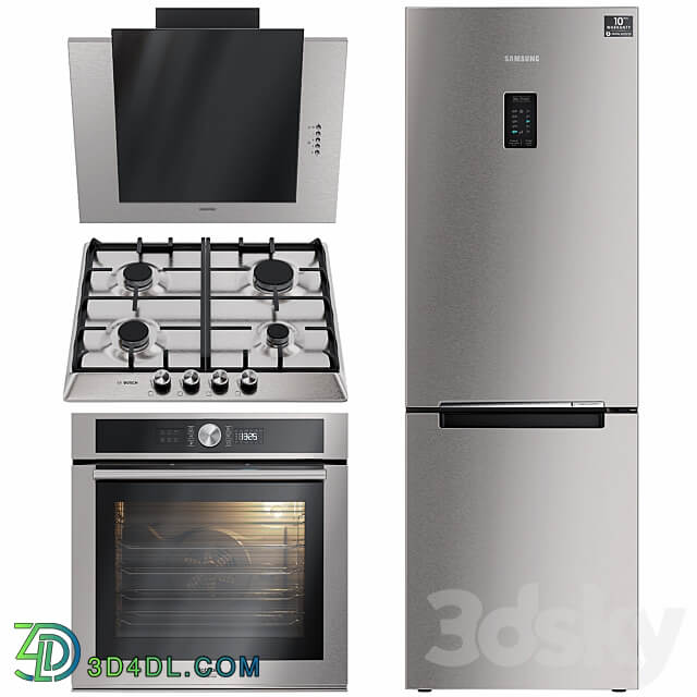 Kitchen appliances. Hood oven refrigerator hob. Samsung. Bosch. 3D Models