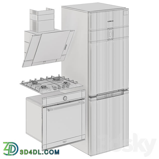 Kitchen appliances. Hood oven refrigerator hob. Samsung. Bosch. 3D Models