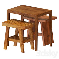 Zara Wooden Table And Stools Table Chair 3D Models 3DSKY 