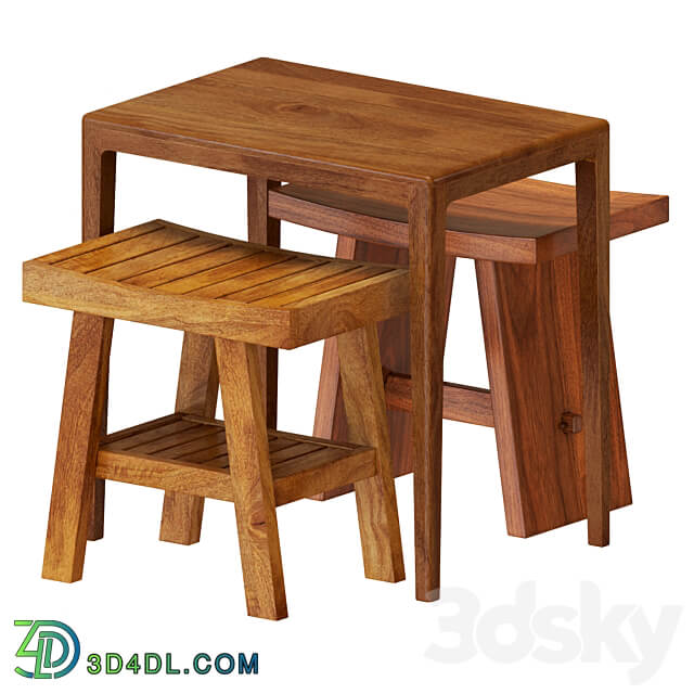 Zara Wooden Table And Stools Table Chair 3D Models 3DSKY