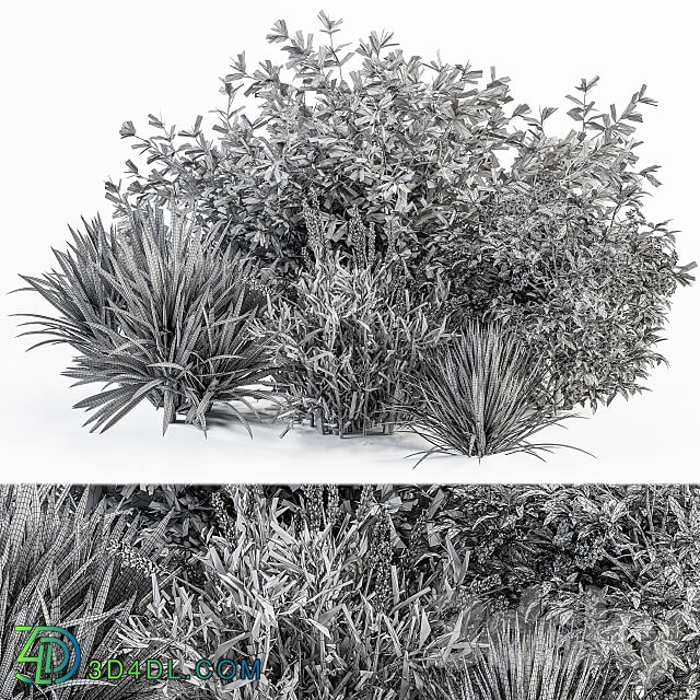 Mixed Plant Bush Green and Purple Bush Set 50 3D Models 3DSKY