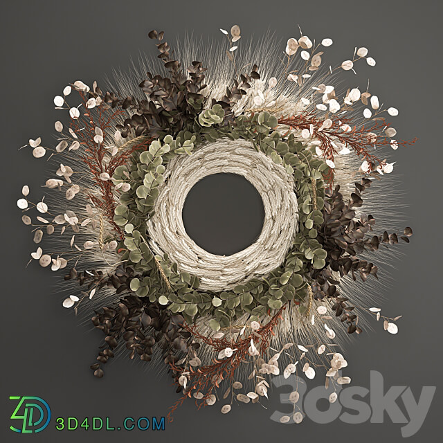 Bouquet 220. Wheat wreath wall decor dried flower Lunnik Lunaria natural decor eco design branches 3D Models