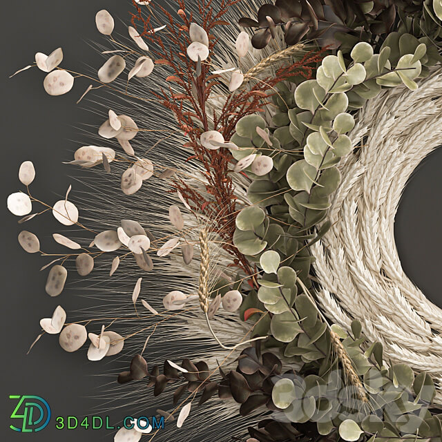 Bouquet 220. Wheat wreath wall decor dried flower Lunnik Lunaria natural decor eco design branches 3D Models