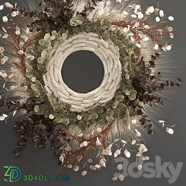 Bouquet 220. Wheat wreath wall decor dried flower Lunnik Lunaria natural decor eco design branches 3D Models