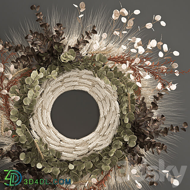 Bouquet 220. Wheat wreath wall decor dried flower Lunnik Lunaria natural decor eco design branches 3D Models