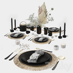 Table Set With Macrame and Dry Flowers 3D Models 3DSKY 