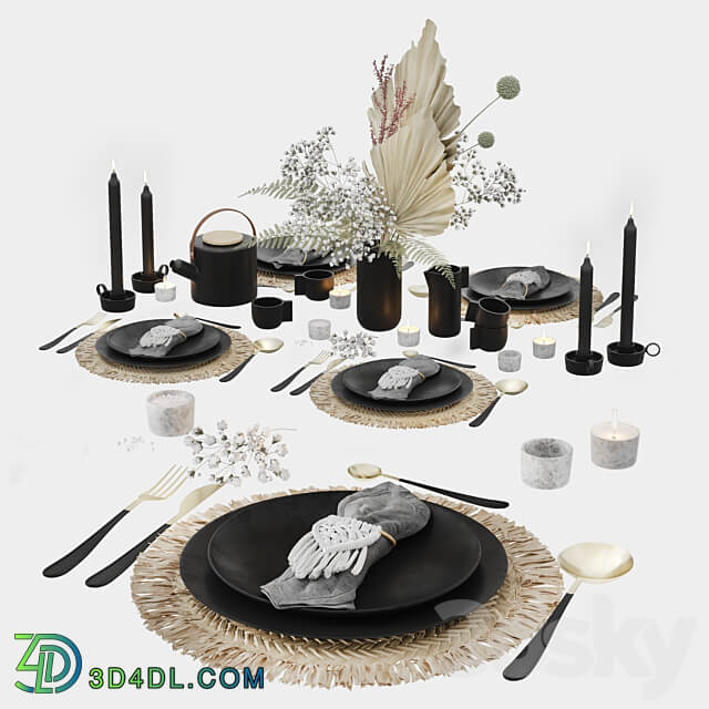 Table Set With Macrame and Dry Flowers 3D Models 3DSKY