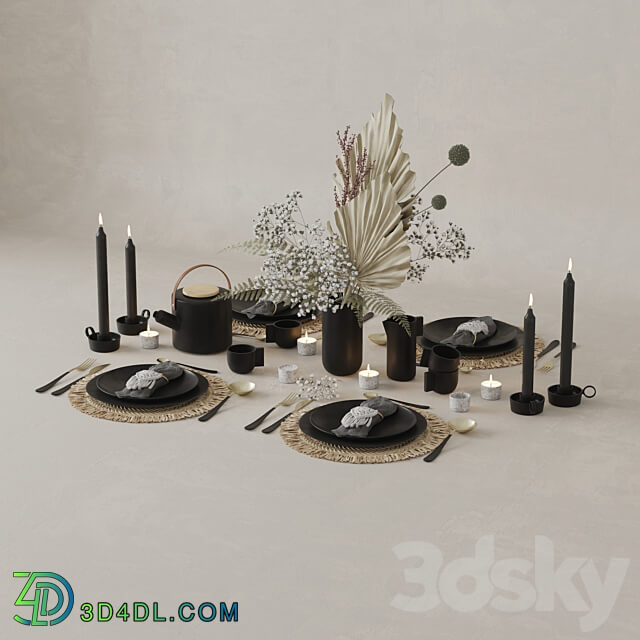 Table Set With Macrame and Dry Flowers 3D Models 3DSKY