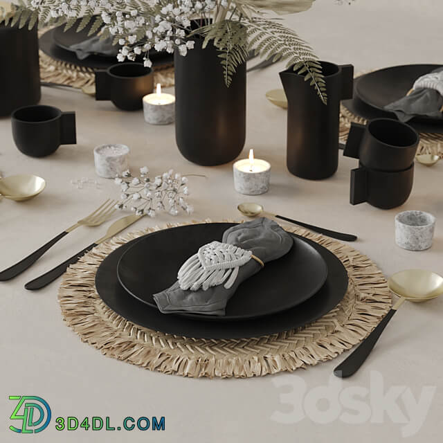 Table Set With Macrame and Dry Flowers 3D Models 3DSKY