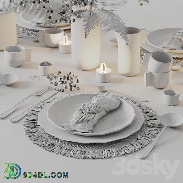 Table Set With Macrame and Dry Flowers 3D Models 3DSKY