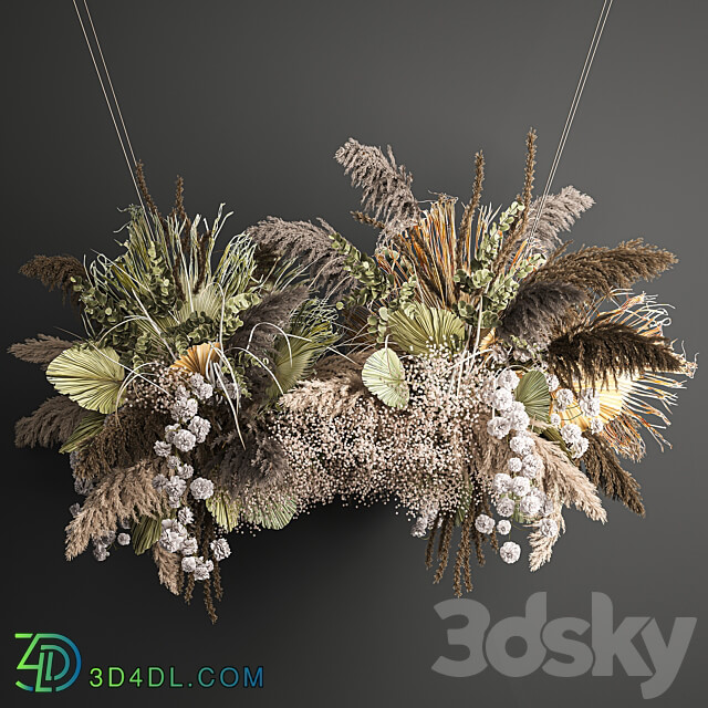 Hanging bouquet 232. Dried flower palm leaf dry decor pampas grass suspension reeds decor decoration 3D Models