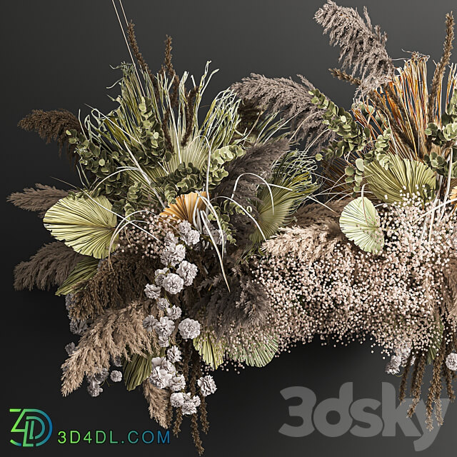 Hanging bouquet 232. Dried flower palm leaf dry decor pampas grass suspension reeds decor decoration 3D Models