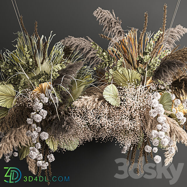 Hanging bouquet 232. Dried flower palm leaf dry decor pampas grass suspension reeds decor decoration 3D Models