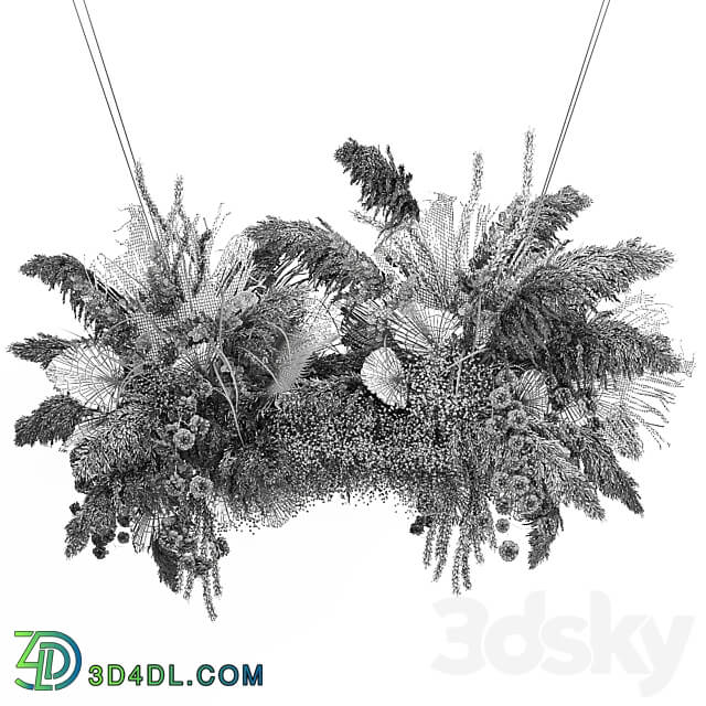 Hanging bouquet 232. Dried flower palm leaf dry decor pampas grass suspension reeds decor decoration 3D Models