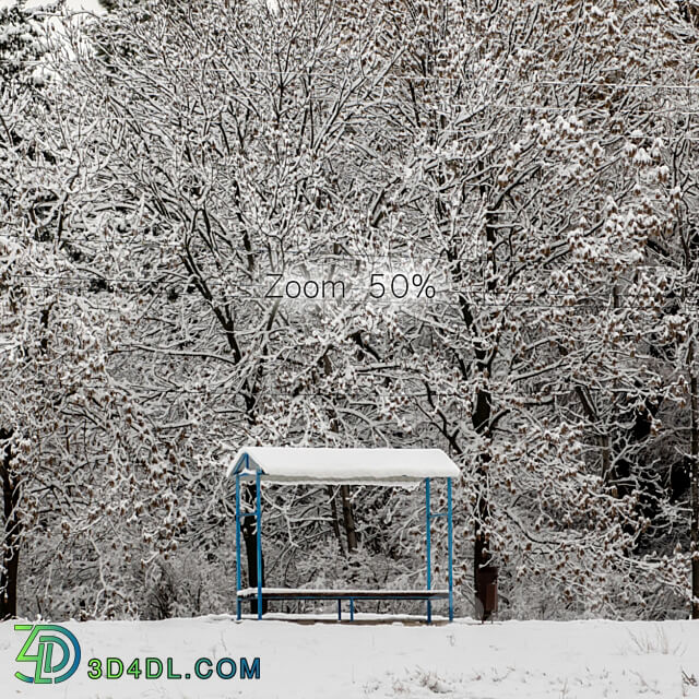 Panorama of the park and snow covered trees. 45k 3D Models