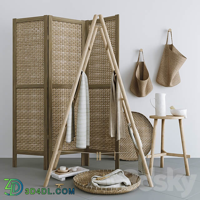 Set with Folding screen baskets and decorative stairs 3D Models