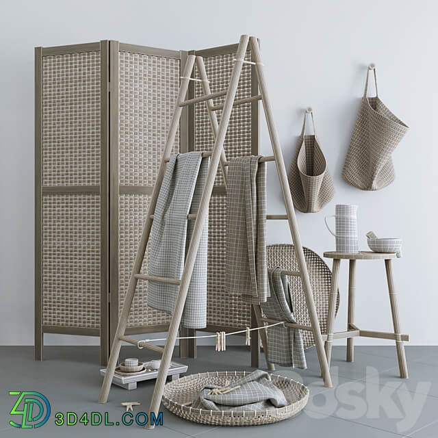 Set with Folding screen baskets and decorative stairs 3D Models